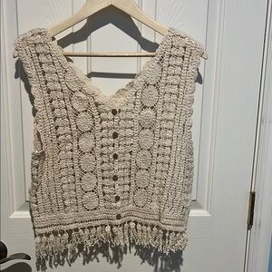 Cream Crochet Button-Up Vest